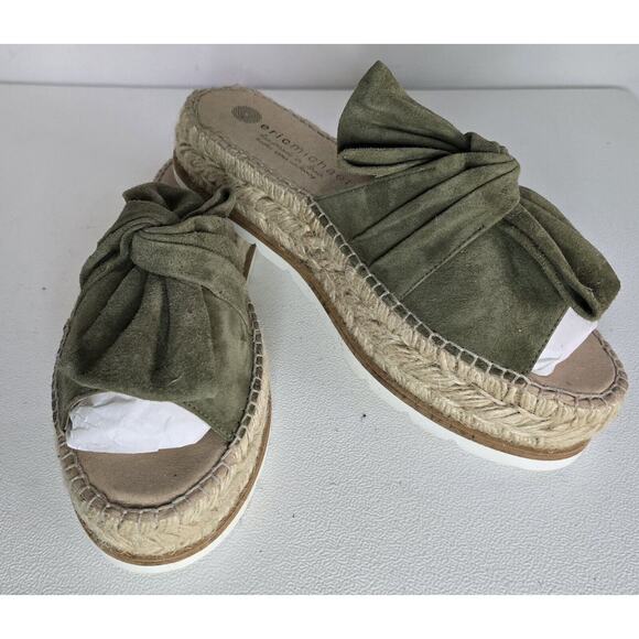ERIC MICHAEL Sybil Suede Sandals Wedges Made in Spain Sage Green Sz 39-US 8-8.5 - Picture 1 of 8